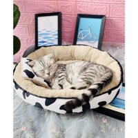Nệm chó mèo nằm cực êm cho thú cưng, họa tiết bò sữa, loại 45cm