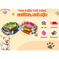Nệm giường ngủ cho chó mèo thú cưng LHK - Nệm tròn Safri có tặng kèm gối khúc xương