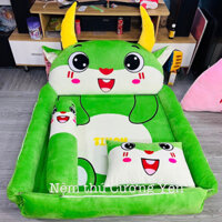 Nệm hình thú, giường thú bông cho bé hàng handmade cao cấp mẫu trâu xanh lá size 1.1x1.6m dày 5p