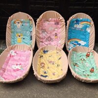 Nệm Lót Nôi Tre Vải Cotton Hàn Quốc, Nệm Bọc Nôi Tre Nằm Võng Thoáng Mát Chống Dằm Dùng Cho Nôi Dài Đến 90cm