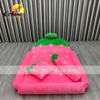 Nệm Thú Bông Cho Bé Mẫu Dâu Tây Hồng Nhạt dáng Nôi 1m1-1m6 dày 5cm (Có SẴn)