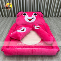 Nệm Thú Bông Cho Bé Mẫu Gấu Dâu Hồng xinh xắn 1m1-1m6 dày 5cm (Có SẴn)