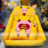 Nệm Thú Bông Cho Bé Mẫu Heo Vàng xám dáng nôi 1m1-1m6 dày 5cm (Có SẴn)