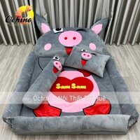 Nệm Thú Bông Cho Bé Mẫu Heo Xám 1m1-1m6 dày 5cm (Có SẴn)