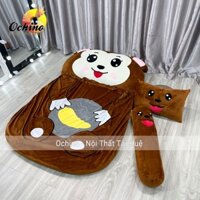 Nệm Thú Bông cho bé mẫu KHỉ Nâu 1m1-1m6 dày 5cm (Có SẴn)