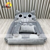 Nệm Thú Bông Cho Bé Mẫu Mèo toroto xám dáng nôi 1m1-1m6 dày 5cm (Có SẴn)