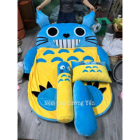 Nệm thú bông cho bé, nệm hình thú thủ công mẫ Totoro xanh vàng size 1.1mx1.6m kèm gối, vỏ tháo giặt được