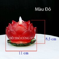 Nến điện tử hoa sen thủy tinh chân đế xanh - Đèn lưu ly để ban thờ gia tiên, đèn ban thờ phật giáo