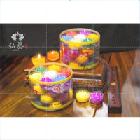 Nến tealight bơ thực vật 7 màu 28 viên hoa sen nổi, nến bơ an toàn không khói đen, nến sạch