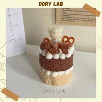 Nến Thơm Bánh Sinh Nhật 2 Tầng Gấu Trắng Mix Topping - Dory Lab - Hoa Hồng
