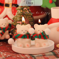 Nến thơm phòng handmade tặng người yêu hình gấu đeo khăn giáng sinh, quà tặng lưu niệm trang trí size 200g