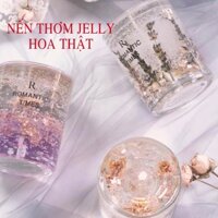 Nến thơm sáp thạch trong suốt khảm hoa thật có dát lá vàng an toàn không khói cháy 45 giờ