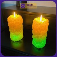 Nến thơm TIKIU Hình Trụ Hoa Hồng Hoa Sen Nổi Có Đèn LED Đổi Màu  - Nến Trang Trí - Thờ Cúng Cao Cấp