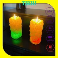 Nến thơm TIKIU Hình Trụ Hoa Hồng Hoa Sen Nổi Có Đèn LED Đổi Màu  - Nến Trang Trí Cao Cấp
