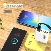 [Neo] Bộ sạc nhanh 200W Bộ sạc tường du lịch 6 cổng USB Type C PD Sạc nhanh cho IPhone Samsung Xiaomi Bộ chuyển đổi điện thoại di động Huawei [VN]