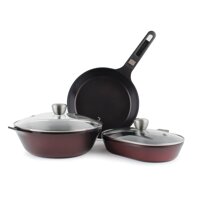 Neoflam MyPan Ceramic Nonstick Cookware Set, Chef's Wok, Grill Pan, Fish Pot, Stir Fry, Saute, Bake with Detachable Handle & Oven Safe Glass Li...