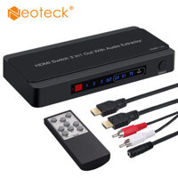 Neoteck SPDIF/TOSLINK Optical Digital Audio 4x2 Switch Switcher Splitter Audio Matrix 4 in 2 Out with Optical Cable and Remote Control Support DTS-HD/Dolby-trueHD/LPCM2.0/DTS/DOLBY-AC3/DSD