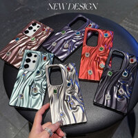 Nếp Nhăn Giấy Thiếc Ốp Lưng Điện Thoại iPhone 15 16 14 13 11 12 Pro Max Thời Trang Dán Anise Kim Cương Bảo Vệ