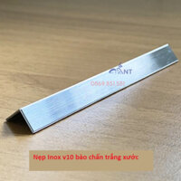 Nẹp v inox trắng xước, nẹp ốp góc tường, nẹp inox chữ V, dày 0.8li thanh 2m44