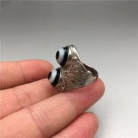 Nepal Nhẫn Phong Cách Tây Tạng Đôi Mắt Dzi Hạt Mã Não Nhẫn Dzi Hạt Nam Nữ Phong Cách Tây Tạng Bạc Sống Nhẫn Giá Đỡ Có Thể Điều Chỉnh20250326