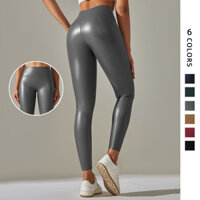 Nessaj Quần legging PU lưng cao da hông giảm béo quần da thông thường dành cho nữ