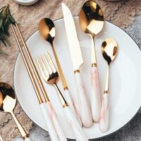 Net Pink Gold Steak Knife and Fork Set Creative Dessert Fork Coffee Spoon Chopsticks Two Pieces Household Western Tableware Set XH9N