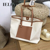 NEW -2021 IELGY PU spliced canvas shoulder bag handbag portable Joker commuter tote bag -XINH