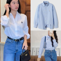 [New 2025] Áo sơ mi dài tay thêu GẤU form rộng, chất Oxford cao cấp, phong cách Hàn Quốc