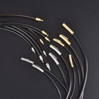 New 2mm Black Leather Cord Wax Rope Chain Necklace Stainless Steel Tube Clasp DIY Unisex Necklaces