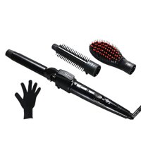 New 3 in 1 Hair Curler Straightener Brush Set Professional Curling Iron Wand Electric Roller Styling Tools with Gloves Eu Plug