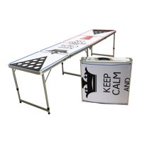 New 8' Aluminum Beer Pong Table with Holes for Cups Portable Adjustable Folding Indoor Outdoor Tailgate Party Game Game Keep Calm and Play Beer...