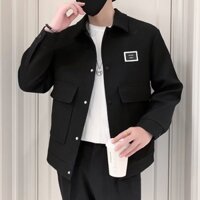 New Áo Jacket Nam Tay Dài Túi Vòng Cổ Gấp Dáng Rộng Màu Sắc Đơn Giản Thoải Mái Hù Hợp Chất Nỉ Bông Phong Cách Hàn Quốc Cao Cấp Nút Bấm Áo Khoác Nam