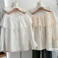 [NEW] Áo Trễ Vai Ren Thô Boi Thô Mềm Tay Loe Chun Co Gian