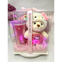 New collection - Set quà gấu bông Lena Cosplay, ly nước vân kim cương và bó hoa hồng sáp ngọt ngào, đáng iu