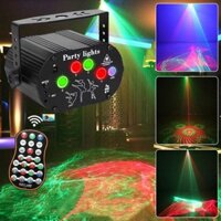 New Đèn chiếu laser 3D cảm ứng theo nhạc - Đèn 3D sân khấu 5 lỗ dùng karaoke gia đình, tiệc cưới cao cấp