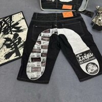 [New _ EVISU] Quần short in hình quần jean cỡ lớn mỏng mùa hè mới đẹp trai dáng rộng thường ngày thẳng vào quần giữa quần năm điểm