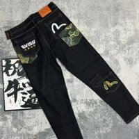 [New _ EVISU] Quần thường ngày in thẳng dáng rộng Thương hiệu hợp thời trang Nam mới Quần jean chống mài mòn Size Jacquard Dharma Embroideer