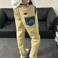 [New _ EVISU] Thương hiệu hợp thời trang Mới Cùng phong cách Thêu hải âu 2025 Quần bỏ túi nam nữ Quần jean thẳng dáng rộng Casua