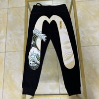 [New _ EVISU] Thương hiệu hợp thời trang Xuân Thu Phong cách mới In sóng biển Quần âu nam buộc Cotton nguyên chất Quần rộng