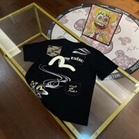 [New _ EVISU] Thương hiệu hợp thời trang mới Ba chiều Túi Seagull Vàng dập in hình cổ tròn dáng rộng thông thường