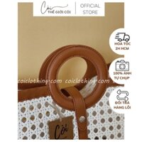 [NEW ITEM] Túi mây đan xách tay viền da