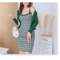 New Mới Nhất -  SET ĐẦM LEN KÈM ÁO KHOÁC -A12d "