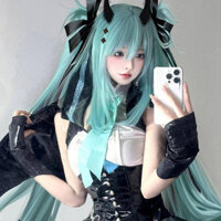 New Natural & Fluffy Pairs of Ponytail Personality Long Straight Hair Hatsune Future Cos Wig Simulation Full Top Full-Head Wig VLDw