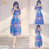 [NEW] [NEW] Váy hoa xanh xòe chân dập li V2113