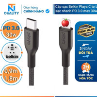 [NEW NOBOX] Cáp sạc Belkin Playa C to L sạc nhanh PD 3.0 max 30w bọc dù siêu bền cho thiết bị nhà Táo
