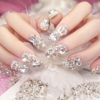 New Product Recommendation#Wear Nail Finished Manicure24Piece Boxed Fake nails Shining Gem Bride Nail StickersU36