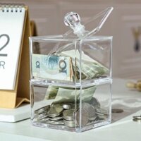 New Product#[95%Positive Rate]Coin Storage Box Cash Holder Home Use with Lid Divider Classification Organizer Mini Desktop Money Box New Model1mj