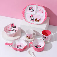 New Product#Disney Minnie Cartoon Cute Children's Tableware Set Bowl Plate Spoon Dinner Plate Porridge Bowl Household Milk Cup1mj