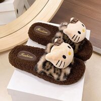 New Product#[Shop Hot Sale]Cute kitty Fluffy Slippers Girls Winter Wear2024New Indoor Leopard Print Cotton Slippers Warm1mj