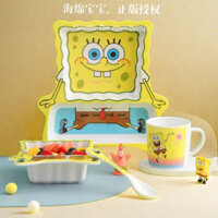 New Product#Sponge Baby Cartoon Bamboo Fiber Home Cute Children Compartment Plate Kindergarten Student Bowl Cup Spoon Kit1mj